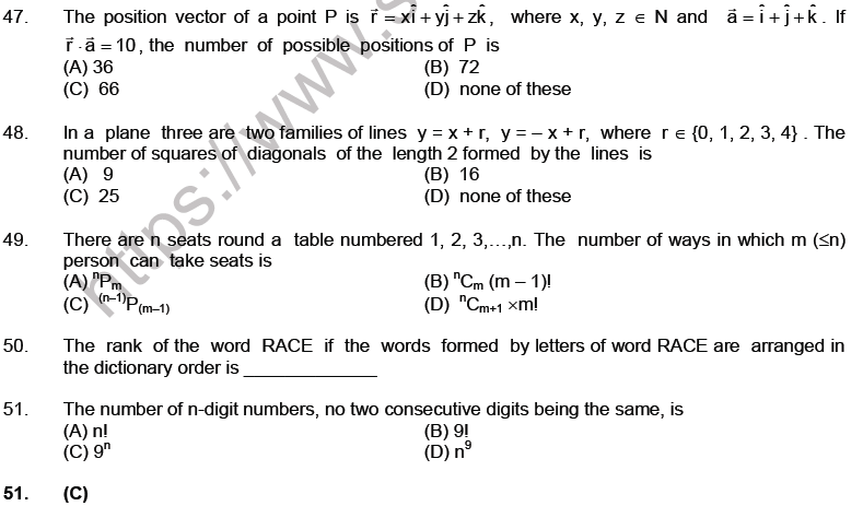 Jee Mathematics Permutation And Combination Mcqs Set A Multiple Choice